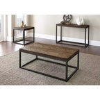 Table basse métallique Lorenza Cocktail marron : bois d'acacia, motif à chevrons, base en nickel vintage