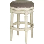 55 Downing Street Oliver Wood Swivel Bar Stool Distressed White 30 1/2 High Traditional Gray Round Cushion with Footrest for Kitchen Counter Height