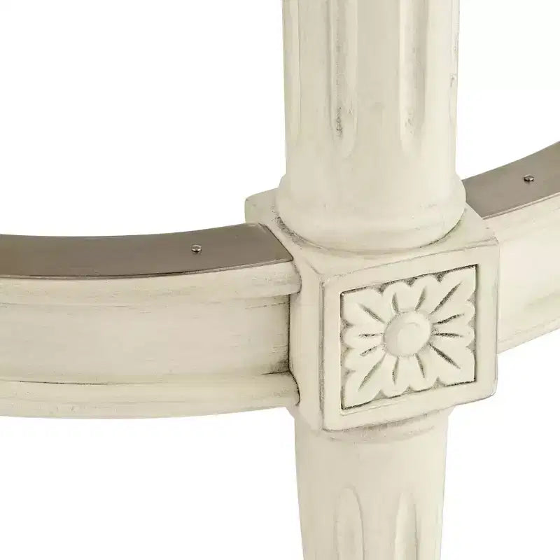 Tabouret de bar pivotant Oliver Wood blanc vieilli 77,5 cm de haut, coussin rond gris traditionnel avec repose-pieds pour comptoir de cuisine