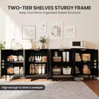 Meuble de buffet, armoire de rangement d'appoint à 4 portes en rotin avec étagères réglables pour le salon