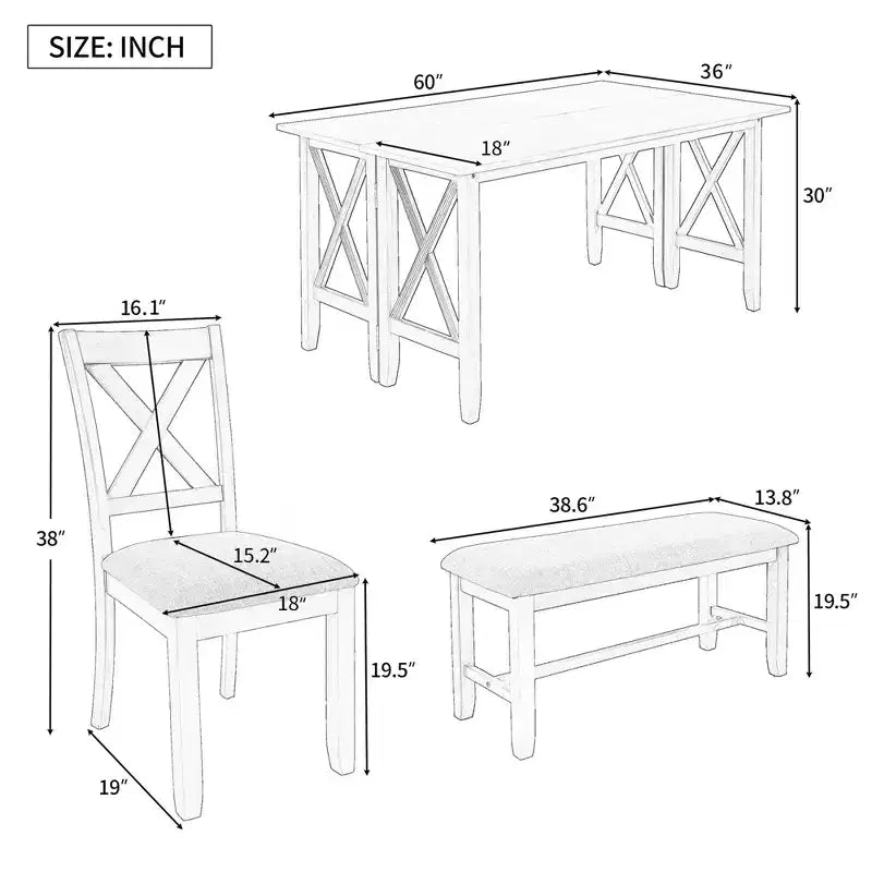 Table de salle à manger pliable 6 places avec 4 chaises et un banc