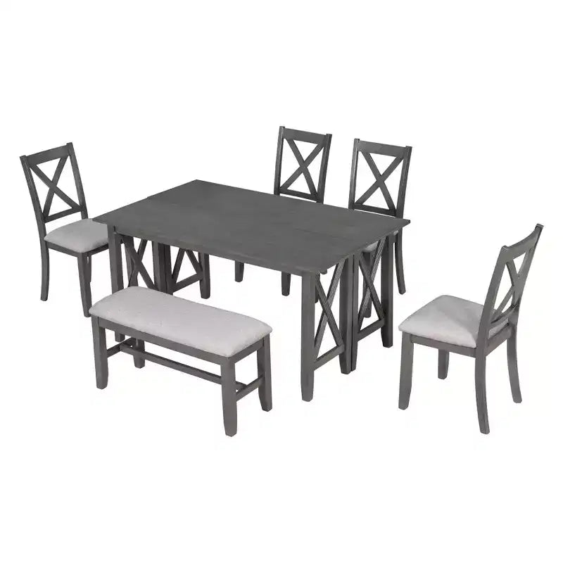 Table de salle à manger pliable 6 places avec 4 chaises et un banc