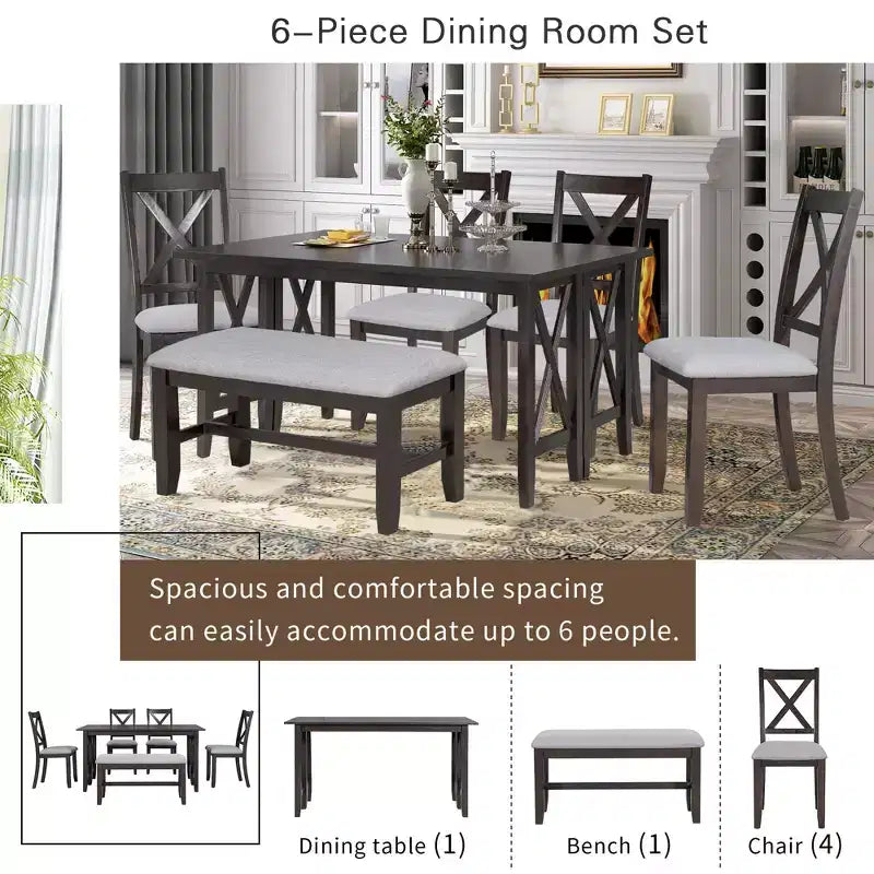 Table de salle à manger pliable 6 places avec 4 chaises et un banc