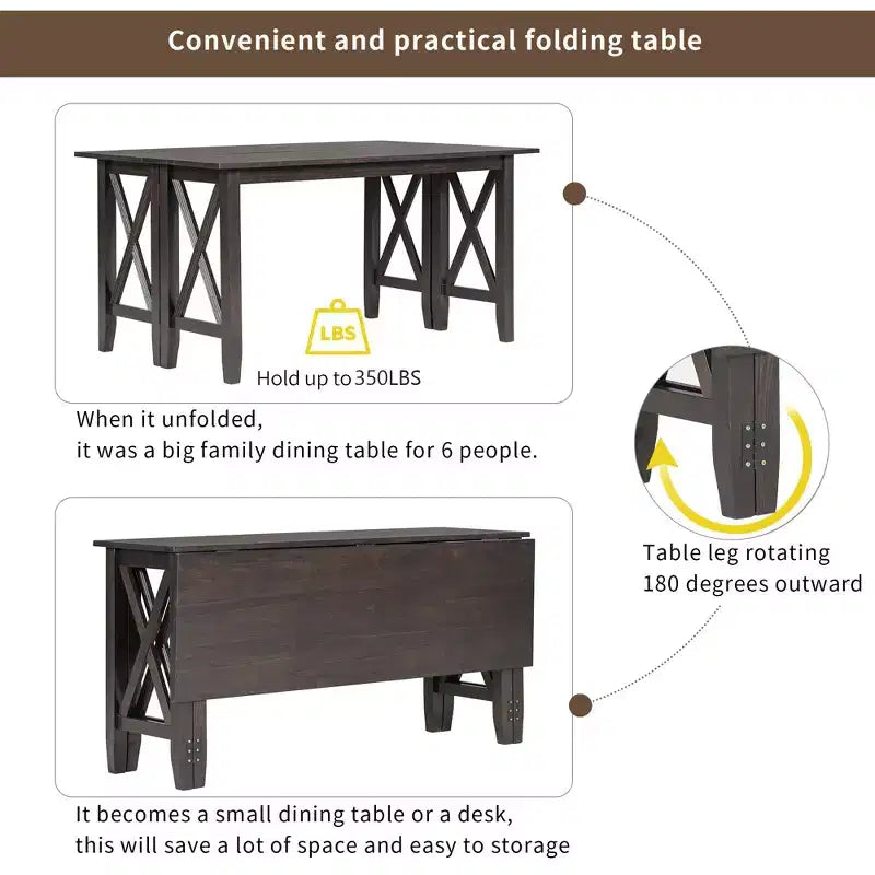 Table de salle à manger pliable 6 places avec 4 chaises et un banc