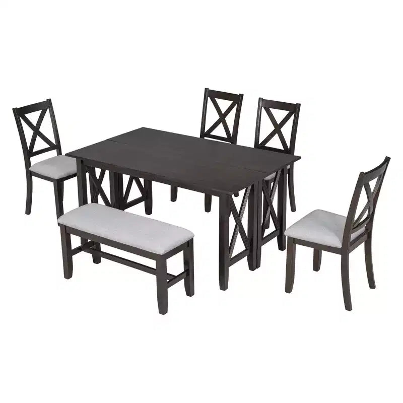 Table de salle à manger pliable 6 places avec 4 chaises et un banc